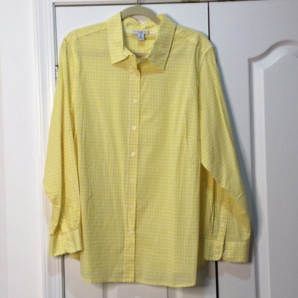 Dalia collection 2x yellow white check blouse nwot